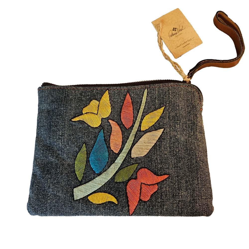 Patricia Nash NWT Cassini Wristlet Clutch Leather Embroidered Denim Floral